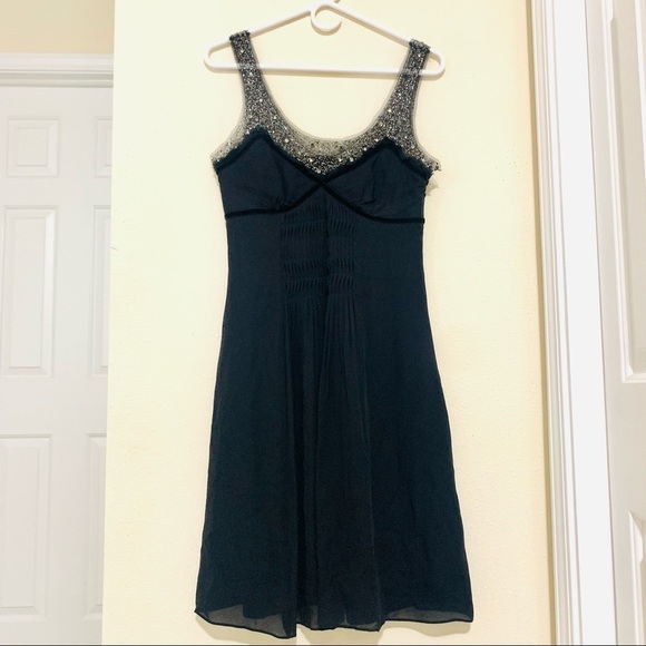 BCBGMAXAZRIA 100%Silk Beading Chiffon BlackDresses Y2K babydoll size 4 luxury - Picture 1 of 10